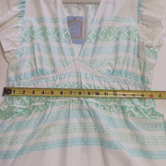 Sail To Sable Green Stripe Flutter Sleeve Maxi Dress Size Large 100% Cotton - Picture 15 of 15